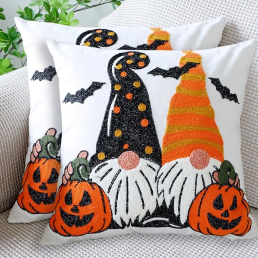 Halloween Gnome Throw Pillow Covers - Orange and Black 18x18” (2-pack)